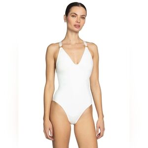 Robin Piccone Margot One Piece Lace Up Back White New Sz 6 $168